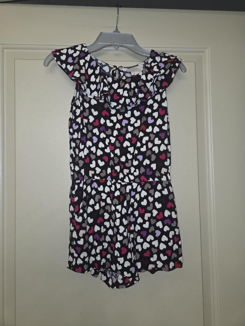 kate spade Black Heart Print Girls Romper with Pink & Purple Accents
